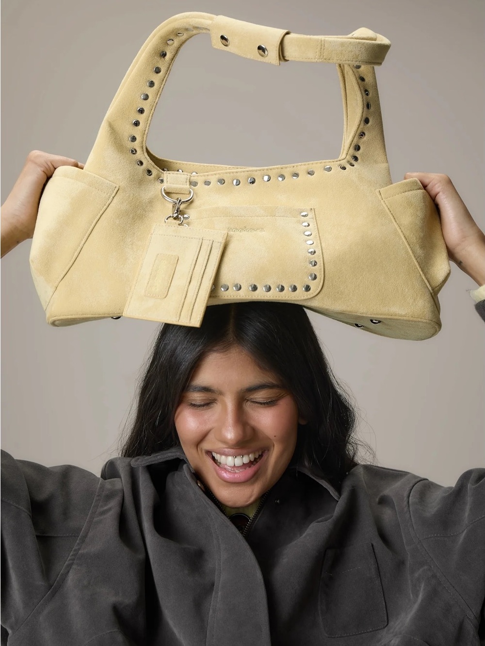 Seekers Martha Suede Shoulder Bag in Pale Yellow - Picture 2 of 3